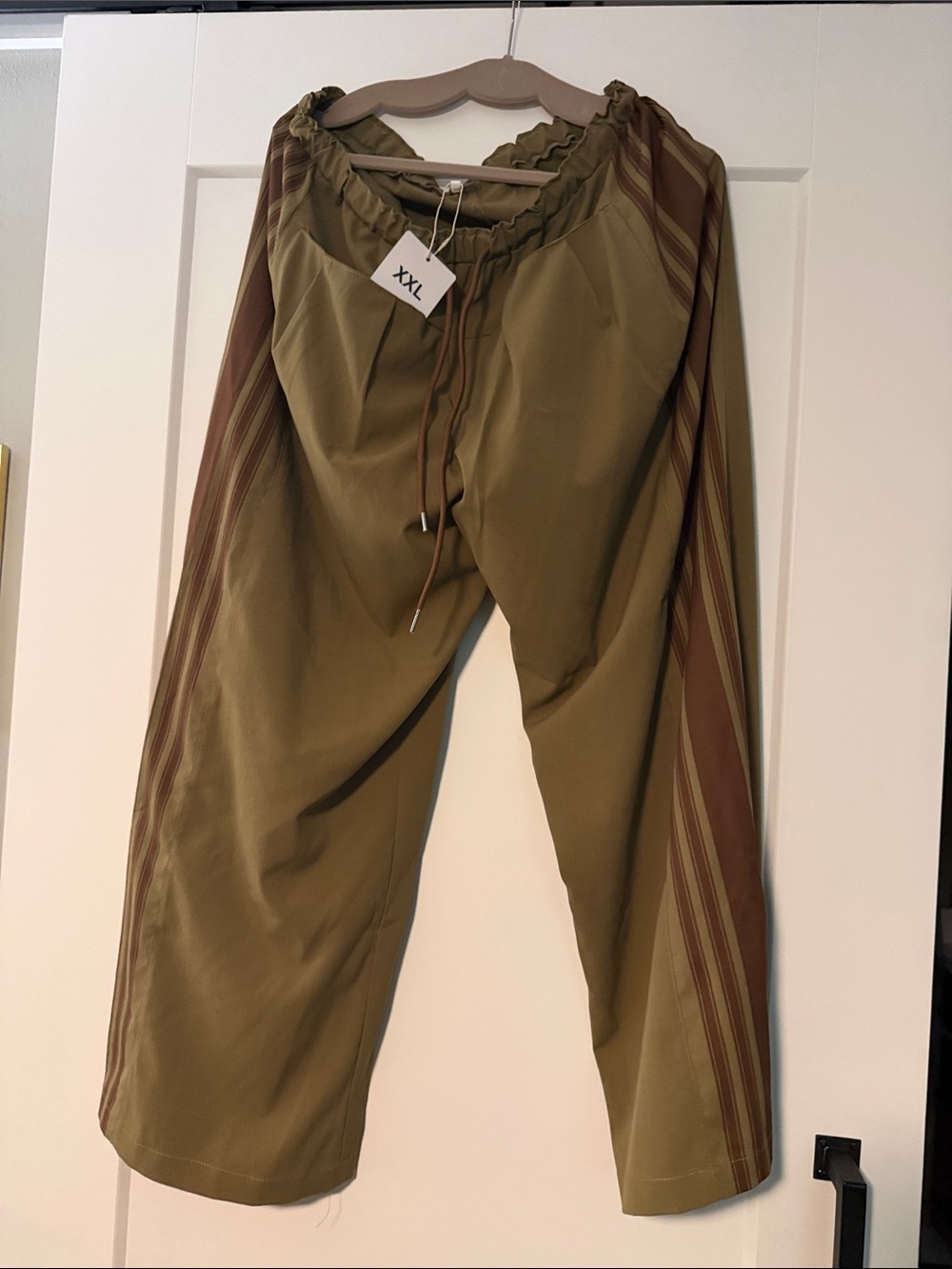 Olive Green Women's Drawstring Track Pants with Side Stripe